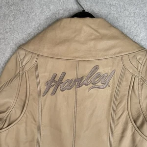 Harley-Davidson Womens Small Riding Gear Leather Jacket Tan Embroidered Full Zip - Picture 1 of 14
