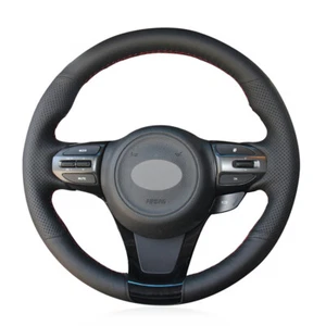 Soft Black Leather Hand-stitched Car Steering Wheel Cover for Kia K5 Optima - Picture 1 of 14
