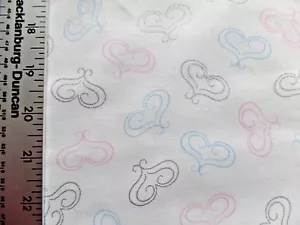 WEDDING HEARTS SILVER GLITTER ON WHITE 100% COTTON FABRIC BY THE YARD - Picture 1 of 2