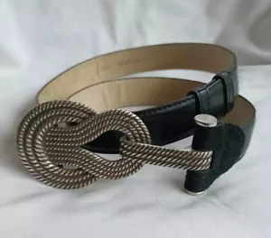 Cinturón de cuero negro ajustable de moda para mujer broche de metal decorativo talla ML - Imagen 1 de 16