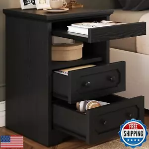LIKIMIO Night Stand, Modern Bedside Table with 3 Drawers, Open Shelf, End Tab - Picture 1 of 5