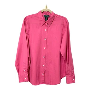 Lauren Ralph Lauren Womens Blouse Shirt Top 16 Button Front Long Sleeve Cotton - Picture 1 of 14