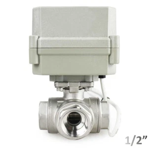 3 Way L Port 1/2" 110V-230VAC Stainless Electrical On/Off Motorized Ball Valve - Picture 1 of 7