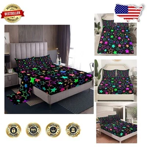 Comfortable Rainbow Glitter Stars Twin Bed Sheets Set - Machine Washable - Picture 1 of 8