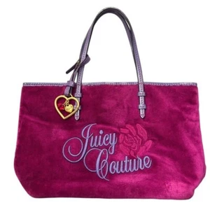 Juicy Couture Rare Y2K Velour Shoulder Bag Purse with Charm Vintage Purple Pink - Picture 1 of 16