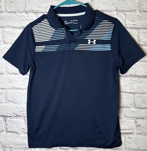 Under Armour Boys XL Youth HeatGear Loose Polo Shirt Navy Blue Striped - Picture 1 of 5