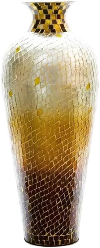 Jarrón Ánfora Nouveau de 20", jarrón de piso de metal con mosaico de vidrio decorativo Foto 1 de 2