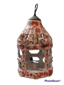 Vtg Hand Painted Chinese Porcelain Bird Cage Crackle Arabesque Glaze w/ Doves - Picture 1 of 11