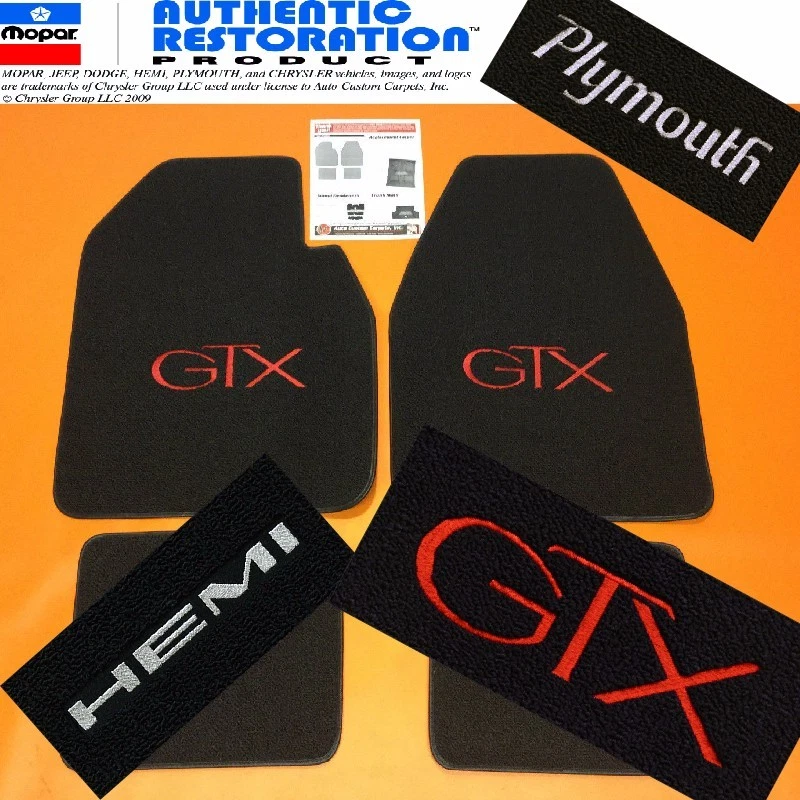 1967/1971 ACC MOPAR PLYMOUTH GTX 4 PIEZAS 80/20 BUCLE ALFOMBRAS ALFOMBRILLAS CON LOGO HEMI Foto 1 de 4