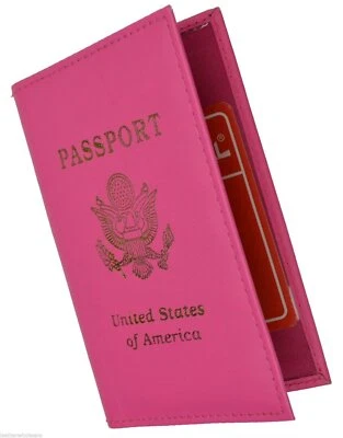 MARSHAL NEW HOT PINK LEATHER TRAVEL PASSPORT COVER/HOLDER CASE WALLET GOLD USA EMBLEM