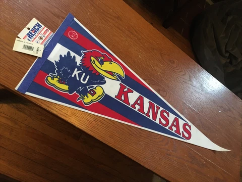Kansas Jayhawks 12x30 Felt Pennant Tench Mfg New Old Stock 1994 Cover
