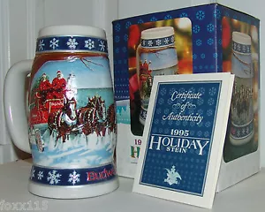 Budweiser Holiday Stein 1995 Lighting the Way Home - nunca exhibido/usado con certificado de autenticidad - Imagen 1 de 8