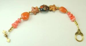 Bracelet with Octopus Lampwork Cloisonne Starfish Jade Coral Handmade Jewelry - Picture 1 of 1
