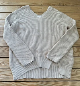 Pact Women’s V Neck Knit Organic Cotton Sweater Size L Beige I11 - Picture 1 of 8