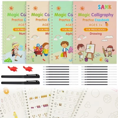 Magic Grooved Practice Copybook, 4 Reusable Grooved Hand Writing Books - Image 1 of 4