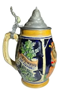 Made in Western Germany Beer Stein Pewter Lidded Mug Nie Zuwenig Nie Zuviel - Picture 1 of 10
