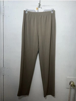 Pantalones Susan Graver Talla XL T Beige Tostado Tirar de Cintura Elástica Slinky Foto 1 de 3