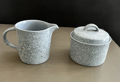 Mikasa Ultrastone Grey Creamer & Covered Sugar Bowl _Speckled Gray - Image 1 of 3