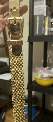 Vintage Gold Tone Mesh Belt Buckle Adjustable 25”- 36” Disco Glam 1970s - 1980s - Image 1 of 4