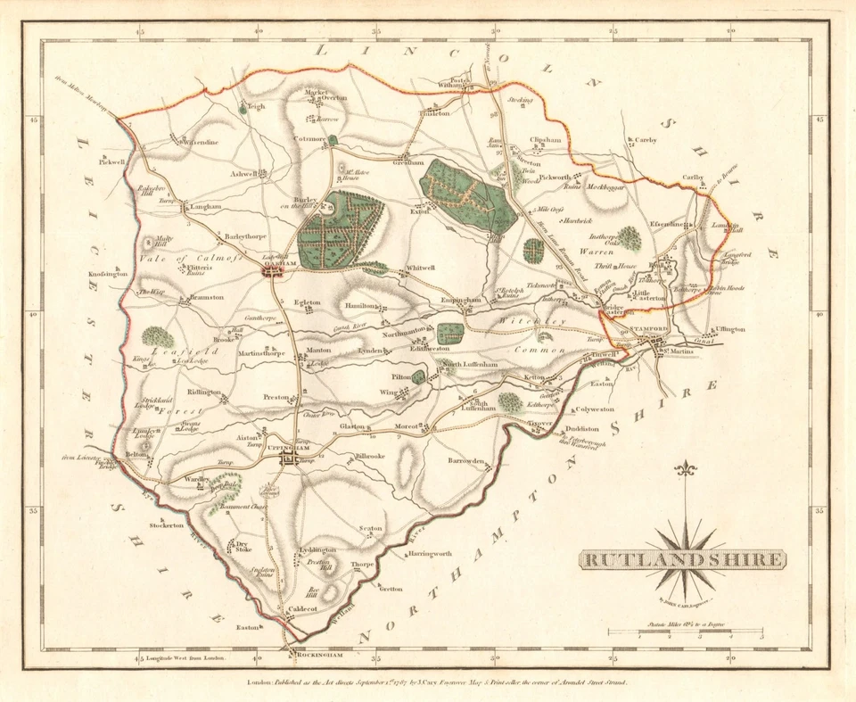 Antique county map of RUTLANDSHIRE by JOHN CARY. Original outline colour 1787 - Image 1 of 1