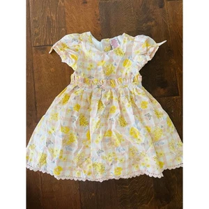 Haute Hippie Girls 2T Dress Yellow Pink Floral Spring Summer Short Sleeve Bow - Picture 1 of 6