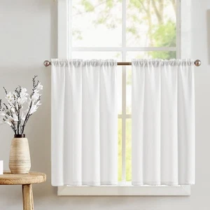 White Kitchen Curtains 24 Inch Length Farmhouse Rustic Drapes for Small Windo... - Picture 1 of 7