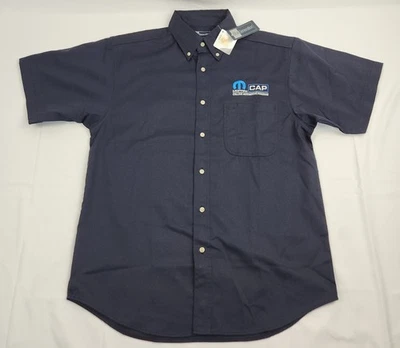 Mopar Shirt Mens Medium Dark Blue Short Sleeve Button Down Cap Automotive Logo - Image 1 of 4