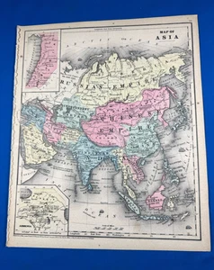 1853 ASIA Colored Map, Daniel Burgess, Schooners, Hindostan, Independent Tartary - Picture 1 of 11