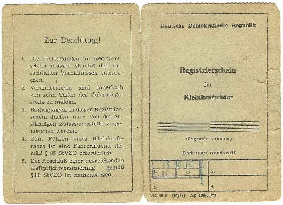 Original Simson Schwalbe Papiere KR 51/1;KR51/1F - Bild 1 von 2