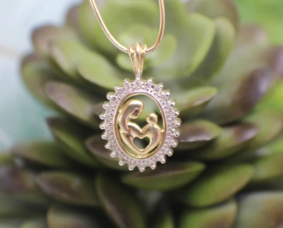 Твердый 10K желтое золото матери и ребенка материнства толчок подарок подвеска бриллиант - Изображение 1 из 4