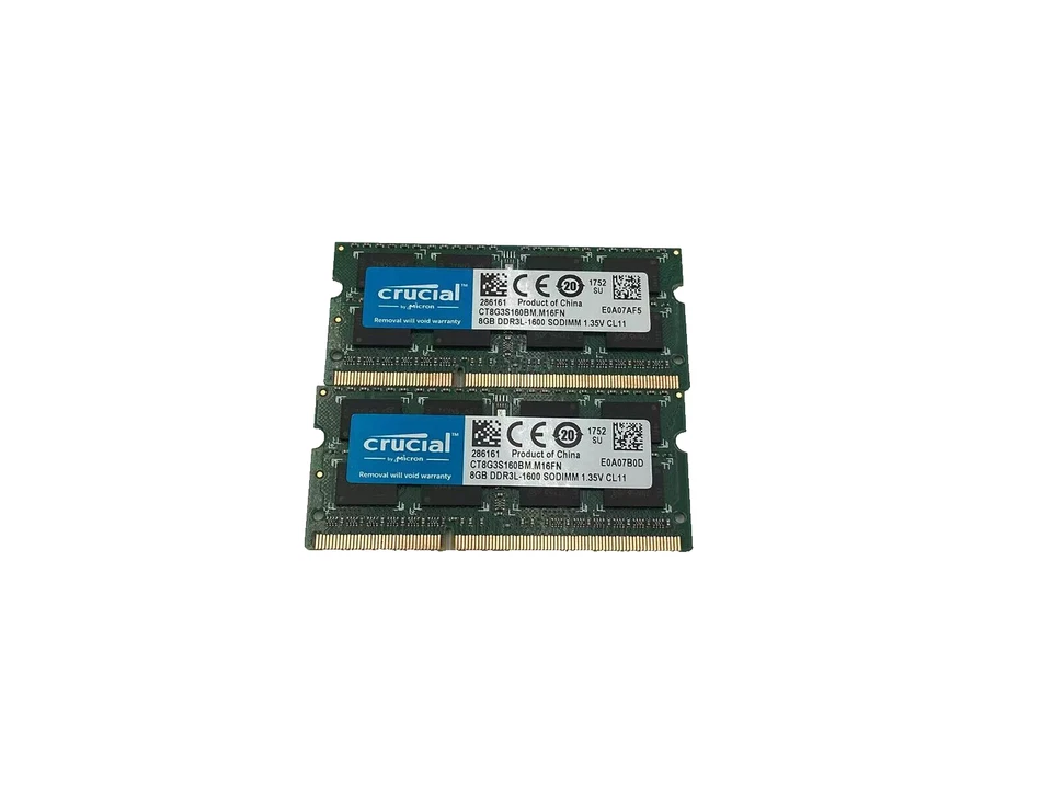 CRUCIAL 16GB (2 x 8GB) PC3L-1600 1.35v SO-DIMM RAM CT8G3S160BM Laptop Memory - Image 1 of 1