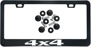 Chrome 4x4 3D Emblem Black Stainless License Plate Frame RUST FREE + S.Caps - Picture 1 of 1