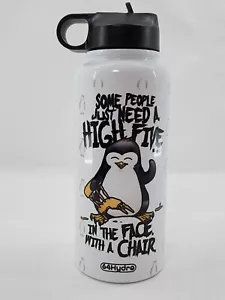 Time Tracker Water Bottle w/Straw 32oz Penguin High 5 to the Face 64Hydro - Picture 1 of 7