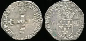 Henri III 1/8 d'écu croix de face 1581 T Nantes MA - Imagen 1 de 1