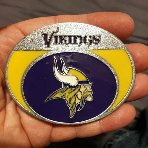 MINNESOTA VIKINGS Official Licensed NCAA Logo Metal Pewter Belt Buckle VTG Cover