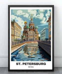 St.Petersburg Printable Travel Poster -Russia Travel Print- Citycape Painting - Picture 1 of 4