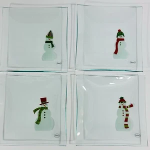 Pampered Chef Snowman Appetizer Plates 6” Square Clear Glass Snowmen Christmas - Picture 1 of 13
