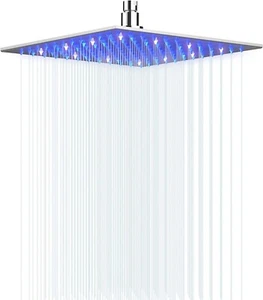 Chrome 16 Inch LED Rainfall Shower Head Square Stainless Steel Shower Faucet - Picture 1 of 8