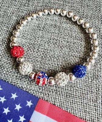 Nuevo Brazalete Elástico 8" Patriótico América Estados Unidos Bandera Brillo Cristal Cuentas Foto 1 de 4