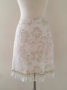 Nueva Minifalda Colección Jcrew Lentequilla Tropical Cuentas Borla Talla 6 Blanco Marfil - Imagen 1 de 12