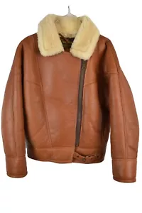 Giubbotto bomber vera pelle di pecora marrone taglia S donna full zip aviatore pilota volo - Foto 1 di 9