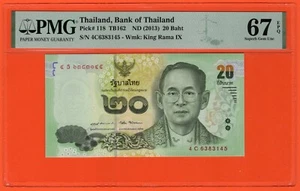 Banconota Thailandia 2013 20 Baht King Rama 9 gradi PMG67 Ramkhamhaeng il grande - Foto 1 di 2