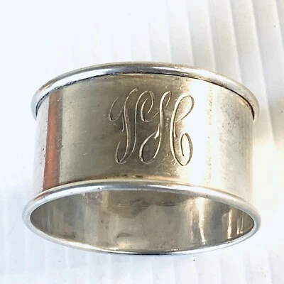 Antique Australian Sterling Silver Napkin Ring Monogram Engraved V H 1930s - image 1 of 4