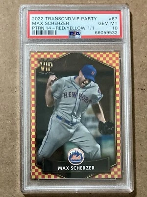2022 Topps Transcendence VIP Party Max Scherzer PSA 10 Red/Yellow Pattern 1/1 - Image 1 of 2