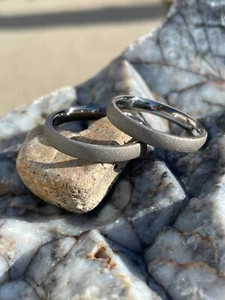 Sandblasted Wedding Band Set, Affordable Rings, His and Hers Matching, Promise - Picture 1 of 5