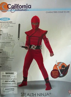 ⚔ Nuevo Disfraz Rojo STEALTH NINJA Halloween * Niño MEDIANO (8-10) Figura de Bonificación ⚔ Foto 1 de 4