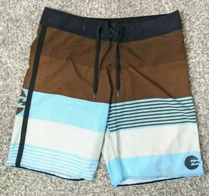 Billabong Taj Burrow Stretch Swim Trunks Mens 32 Board Shorts Unlined Brown Blue - Picture 1 of 9