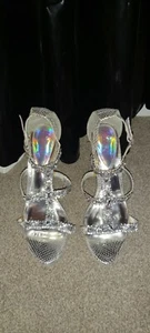 Next Stilettos High Heeled Shoes Silver Faux Snakeskin Diamonds sissy - Picture 1 of 6