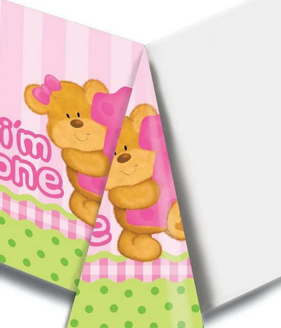 Niña 1er Feliz Cumpleaños Plástico CUBIERTA DE MESA Suministro de Fiesta 1 Mantel OSO ROSA Foto 1 de 1