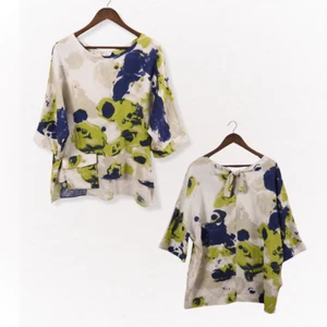IC by Connie K Leinen Tunika Top Damen XL Art to Wear Boho Lagenlook Architektur - Bild 1 von 24